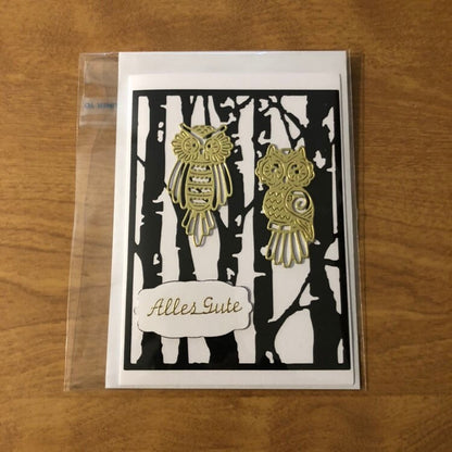 Eulen in der Bäume Alles Gute Deutsche Karte Handgemacht, Owls in the Trees All The Best, German Card, Choice of One or Both Cards. HGCBC39