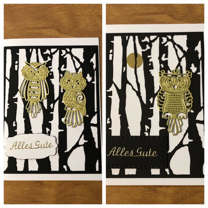 Eulen in der Bäume Alles Gute Deutsche Karte Handgemacht, Owls in the Trees All The Best, German Card, Choice of One or Both Cards. HGCBC39