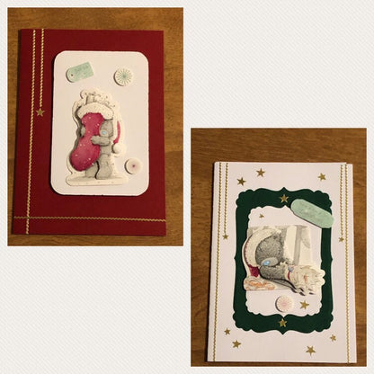 Santa Teddy Bear Christmas Card Handmade Choice of One or Both Cards