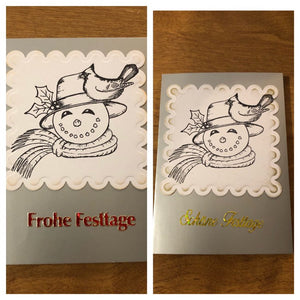Frohe Festtage Schöne Festtage Schneemann Deutsche Weihnachtskarte Handgemacht German Happy Holidays Snowman Christmas Cards Handmade