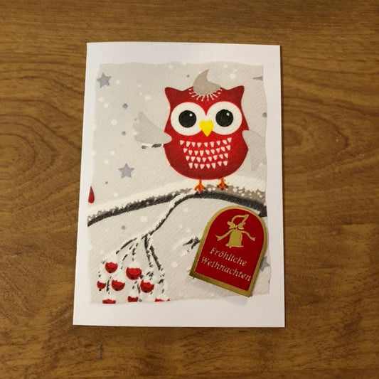 Fröhliche Weihnachten Eule Deutsche Karte Weihnachtskarten Handgemacht, Merry Christmas Owl German Christmas Cards handmade
