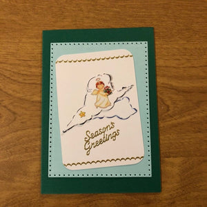 Season's Greetings, Angel Cupid on a Cloud Christmas Card, Handmade Choice of One or Both Cards