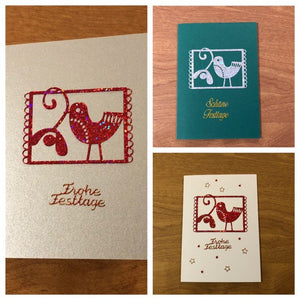 Frohe Festtage Taube Deutsche Weihnachtskarte Handgemacht, Happy Holidays German Christmas Cards, Handmade Choice of One or All Three Cards