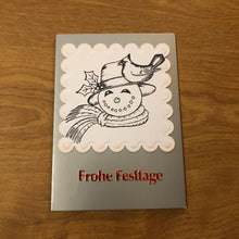 Load image into Gallery viewer, Frohe Festtage Schöne Festtage Schneemann Deutsche Weihnachtskarte Handgemacht German Happy Holidays Snowman Christmas Cards Handmade