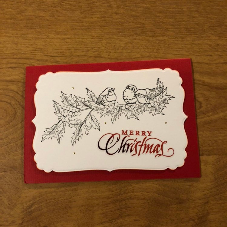 Merry Christmas, Birds Stamped, Christmas Cards, Handmade, Choice of One or Both Cards
