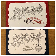 Load image into Gallery viewer, Merry Christmas, Birds Stamped, Christmas Cards, Handmade, Choice of One or Both Cards