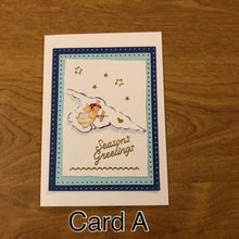 Load image into Gallery viewer, Season&#39;s Greetings, Angel Cupid on a Cloud Christmas Card, Handmade Choice of One or Both Cards