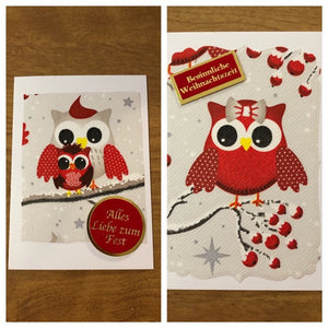 Alles Liebe zum Fest, Besinnliche Weihnachtszeit, Eule Deutsche Karte Weihnachtskarten Handgemacht, Owl German Christmas Cards handmade