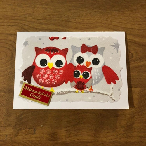 Weihnachtliche Grüsse, Gesegnete Weihnachten, Eule Deutsche Karte Weihnachtskarten Handgemacht, Owl German Christmas Cards handmade