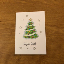 Load image into Gallery viewer, Joyeux Noël, Carte De Noël, Français Fait Main, Bonhomme De Neige, Père Noël Arbre de Noël Bonnes Fêtes Handmade French Merry Christmas Card