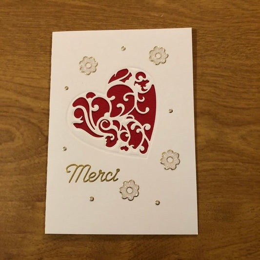 Merci CœurFait Main Carte Française Handmade Heart Merci French Thank You Card
