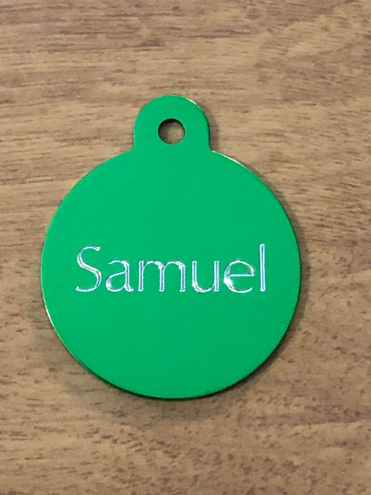 Large Circle, Personalized Aluminum Tag, Diamond Engraved, Dog Tag, Cat Tag, ID Tag, Kitty Tag, Puppy Tag, For Backpacks, Bags, Key Chains