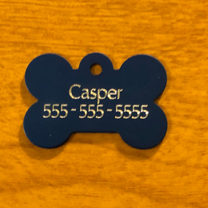 Rub My Belly, Large Blue Bone Aluminum Tag, Personalized Diamond Engraved, Dog Tag, Puppy Tag, ID Tag, Tag for Dog Collar RMMLBB