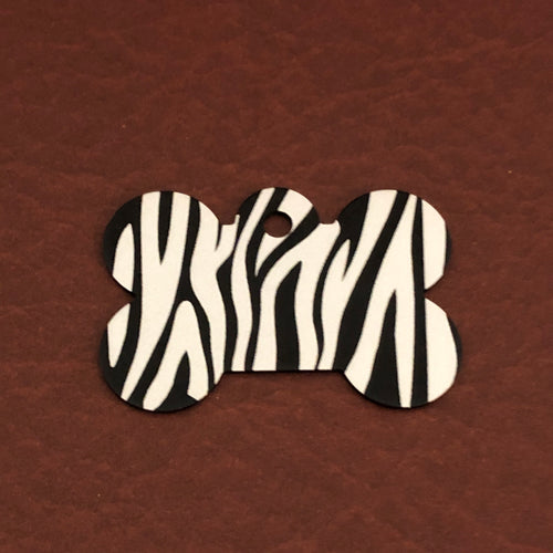Zebra Pattern Design, Large Black Bone, Personalized Aluminum Tag, Diamond Engraved, Dog Tag, Cat Tag, Pet Tag, ID Tags For Collars