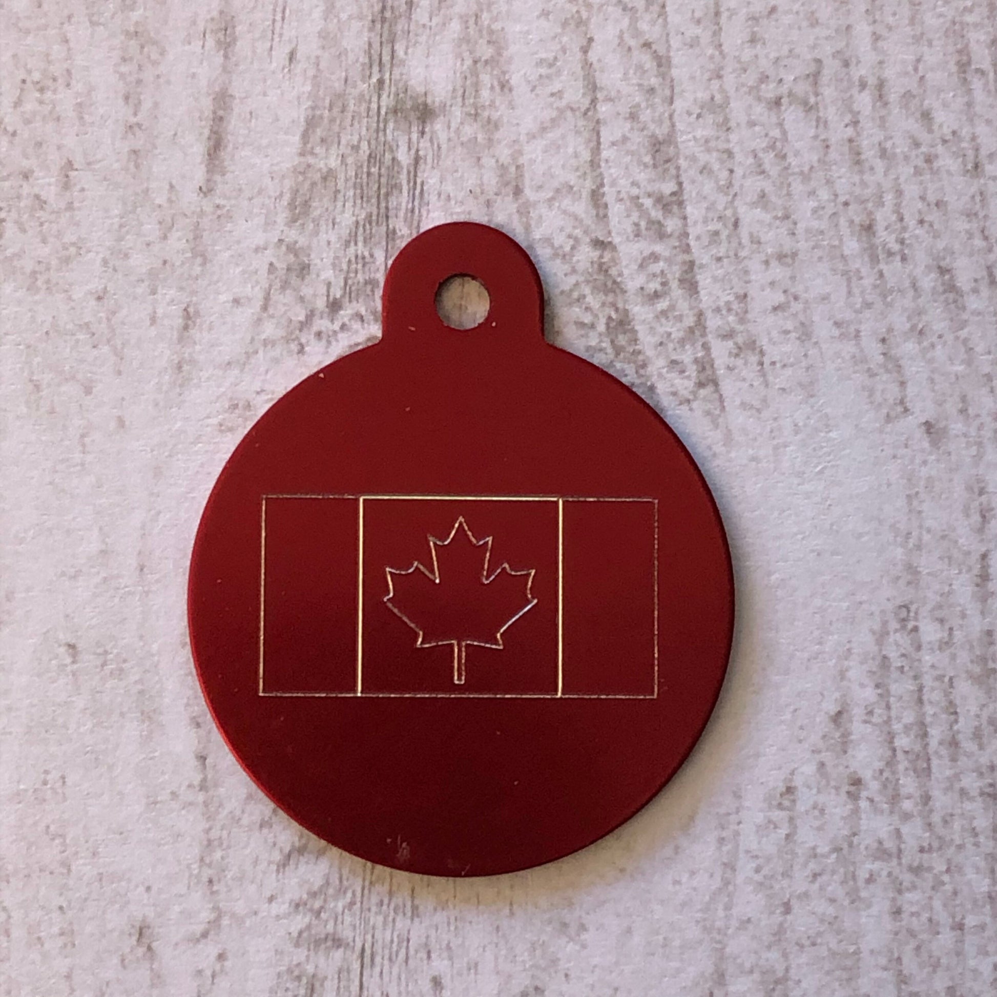 Canadian Flag, Large Circle Aluminum Tag, Personalized Diamond Engraved Tag, For Backpacks, Key Chains Keychain Collars CA2APLCT2