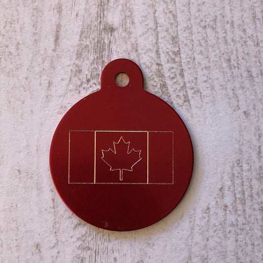 Canadian Flag, Large Circle Aluminum Tag, Personalized Diamond Engraved Tag, For Backpacks, Key Chains Keychain Collars CA2APLCT2