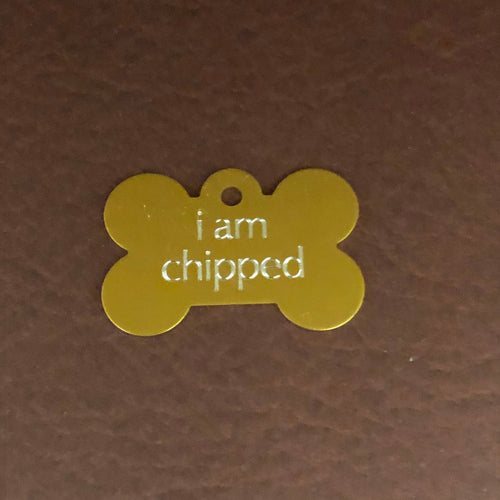 i am chipped, Large Bone Aluminum Tag, Personalized Diamond Engraved, Dog Tag Cat Tag ID Tags For Dog Collars, IACLB