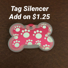 Load image into Gallery viewer, Multi Paw Prints Pattern Design, Large Pink Bone, Personalized Aluminum Tag, Diamond Engraved, Dog Tag, ID Tag, Puppy Tag Tag For Dog Collar