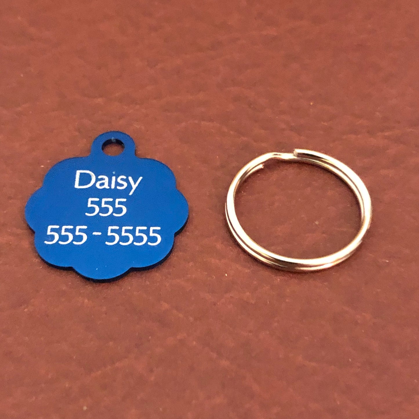 I'm Blind, Small Blue Rosette Aluminum Tag, Personalized Diamond Engraved, Cat Tag, ID Tag, Dog Tag, Tag for Dog Collar, Tag for Cat Collar