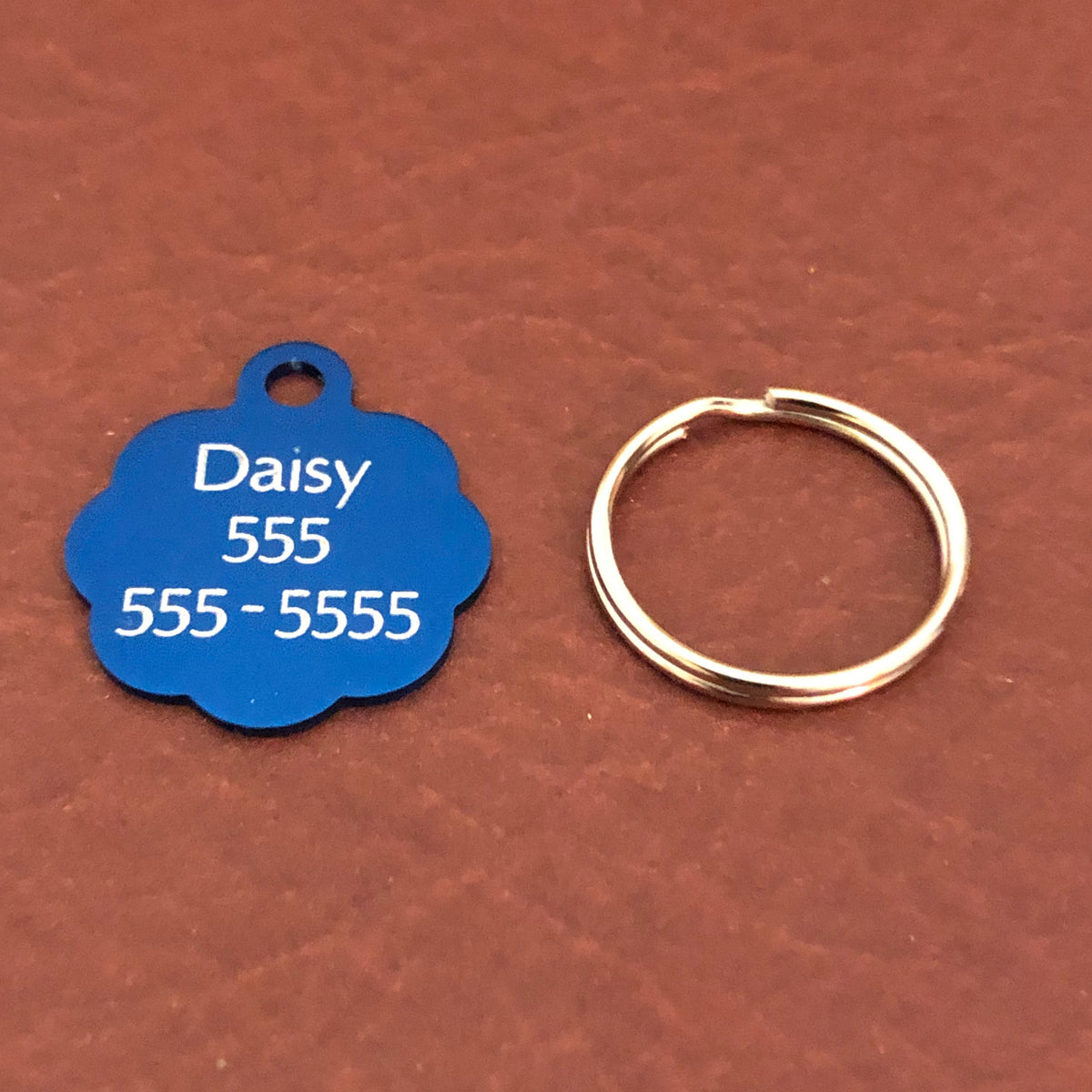 I'm Blind, Small Blue Rosette Aluminum Tag, Personalized Diamond Engraved, Cat Tag, ID Tag, Dog Tag, Tag for Dog Collar, Tag for Cat Collar