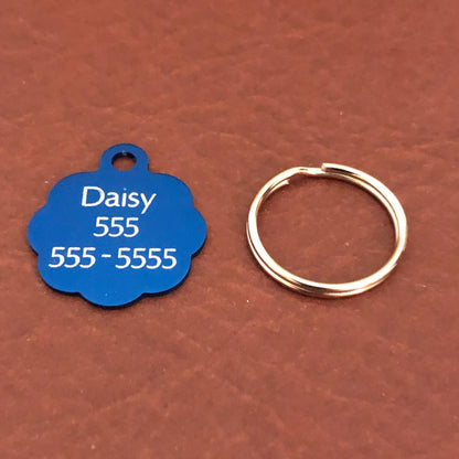 I'm Blind, Small Blue Rosette Aluminum Tag, Personalized Diamond Engraved, Cat Tag, ID Tag, Dog Tag, Tag for Dog Collar, Tag for Cat Collar