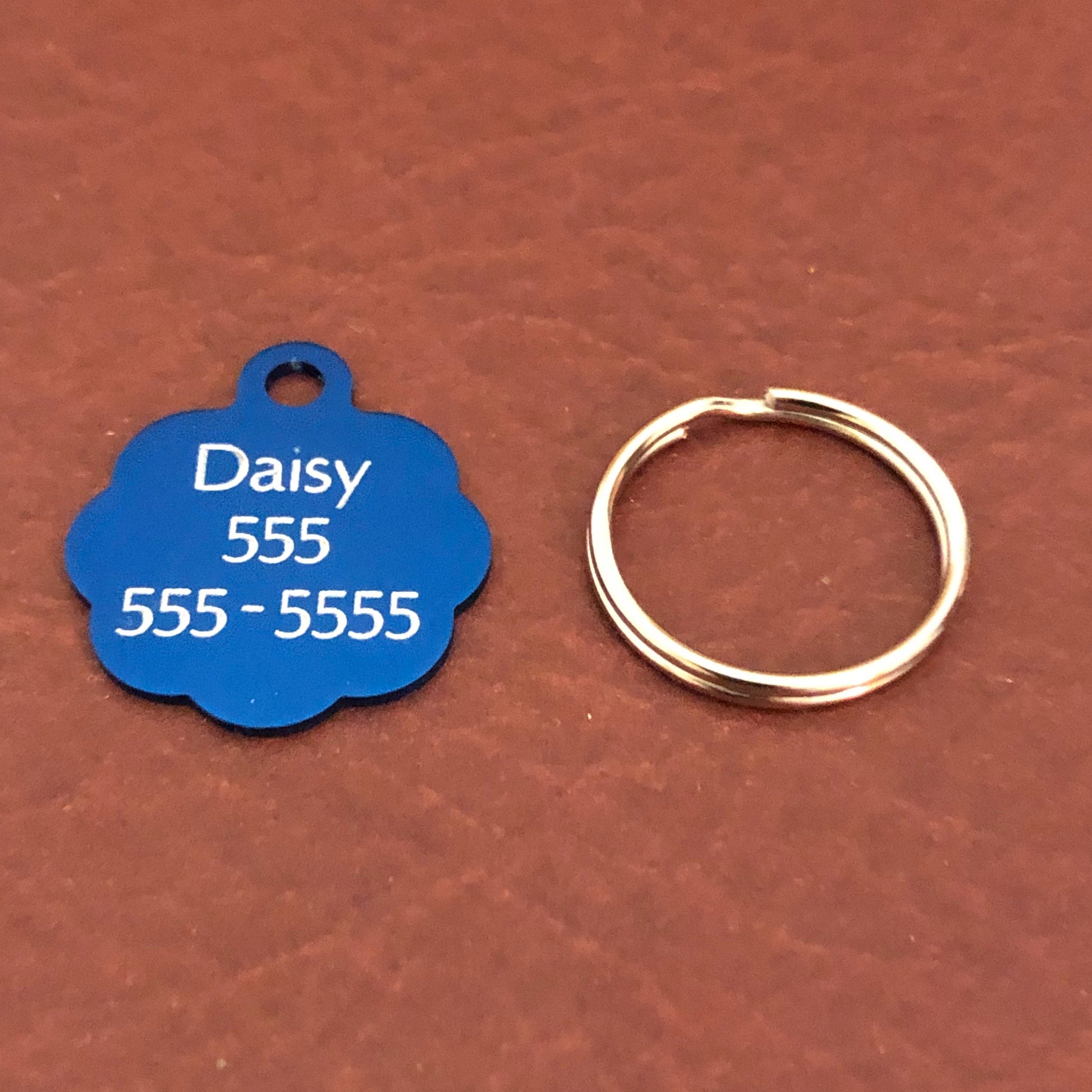 Small Blue Rosette, Aluminum Tag, Personalized Diamond Engraved, Cat ID Tags, ID Tags, Cat Tags, Puppy Tags, For Dog Collar, For Cat Collars