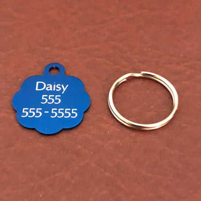 Small Blue Rosette, Aluminum Tag, Personalized Diamond Engraved, Cat ID Tags, ID Tags, Cat Tags, Puppy Tags, For Dog Collar, For Cat Collars
