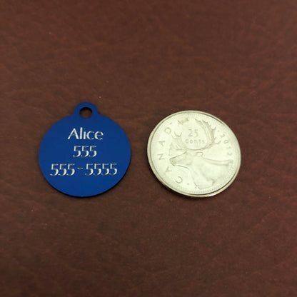 Cartoon Skull and Bones Crossbones Small Blue Circle Aluminum Tag Personalized Diamond Engraved Dog Tag Cat Tag ID Tag Pet tag Puppy Tag
