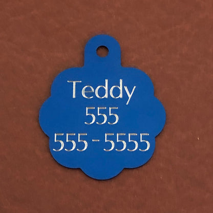 Dog, Large Blue Rosette Tag, Personalized Aluminum Tag, Diamond Engraved, For Dog Cat Tag ID Tag Kitty Tag Puppy Tag CAbALBRT