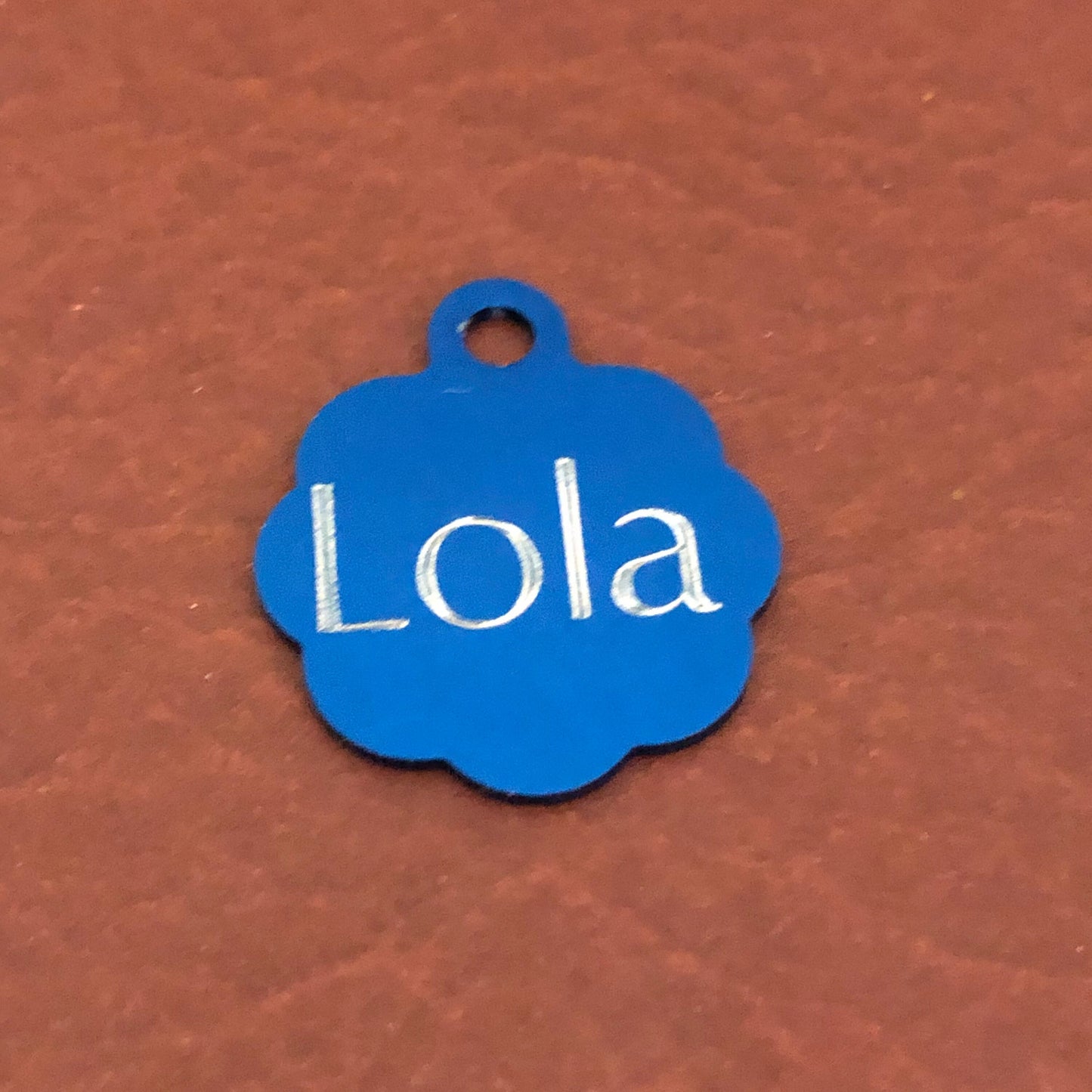 I'm Blind, Small Blue Rosette Aluminum Tag, Personalized Diamond Engraved, Cat Tag, ID Tag, Dog Tag, Tag for Dog Collar, Tag for Cat Collar