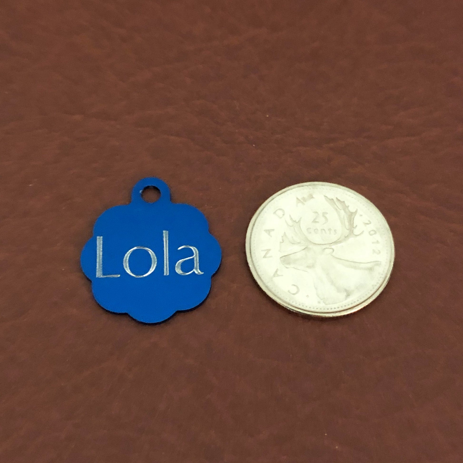 I'm Blind, Small Blue Rosette Aluminum Tag, Personalized Diamond Engraved, Cat Tag, ID Tag, Dog Tag, Tag for Dog Collar, Tag for Cat Collar