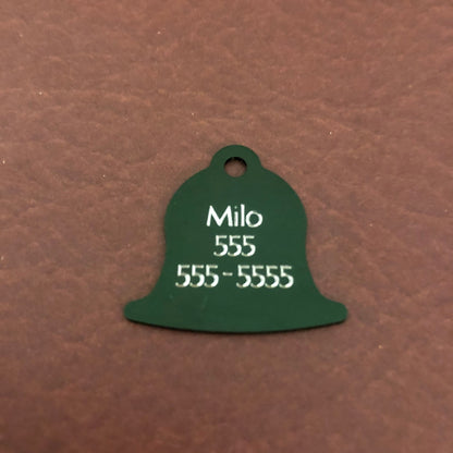 Indoor Only Cat if I’m out I’m lost Small, Dark Green Bell Aluminum Tag, Personalized Diamond Engraved, Pet Tag, Cat ID Tag for Cat Collars
