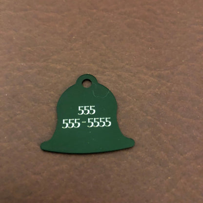 Indoor Only Cat if I’m out I’m lost Small, Dark Green Bell Aluminum Tag, Personalized Diamond Engraved, Pet Tag, Cat ID Tag for Cat Collars