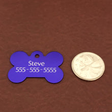 Load image into Gallery viewer, I Love Treats I Heart Treats Large Purple Bone Personalized Aluminum Tag Diamond Engraved Dog Tag Puppy Tag Bone Tag Tag or Dog, ILTLPB