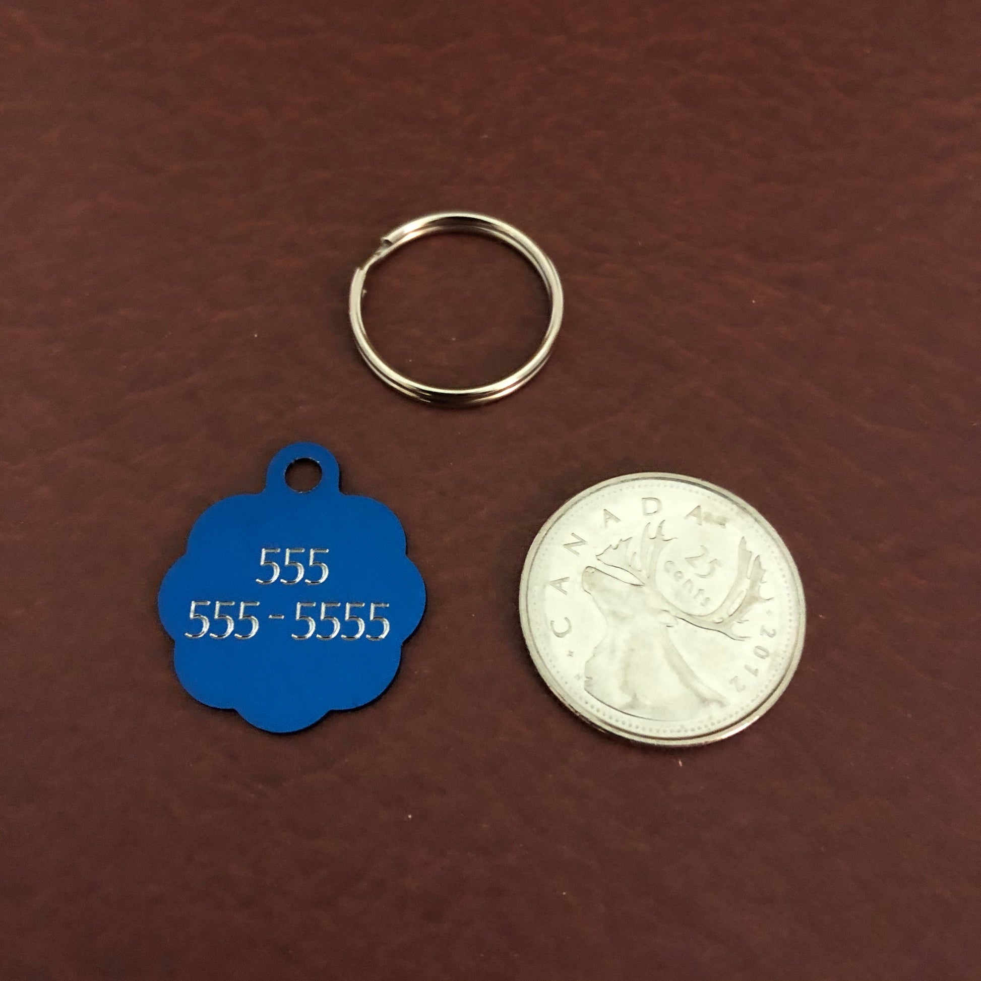 I'm Blind, Small Blue Rosette Aluminum Tag, Personalized Diamond Engraved, Cat Tag, ID Tag, Dog Tag, Tag for Dog Collar, Tag for Cat Collar