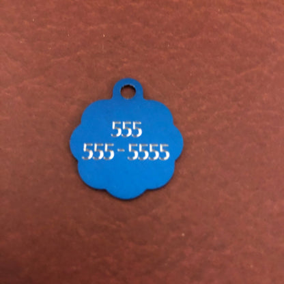 Indoor Only Cat if I’m out I’m lost, Small Blue Rosette Aluminum Tag, Personalized Diamond Engraved, Cat Tag, ID Tag, For Cat Collar, Cat ID