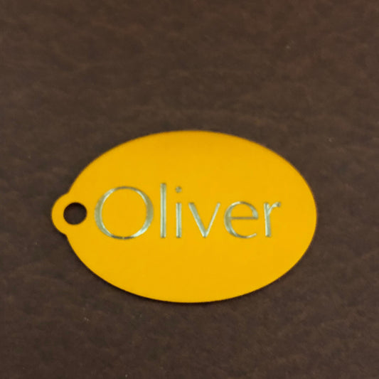 Large Orange Oval, Personalized Aluminum Tag, Diamond Engraved Dog Cat Tag ID Tag Kitty Tag Puppy Tag For Backpacks, Bags Collars Key Chains
