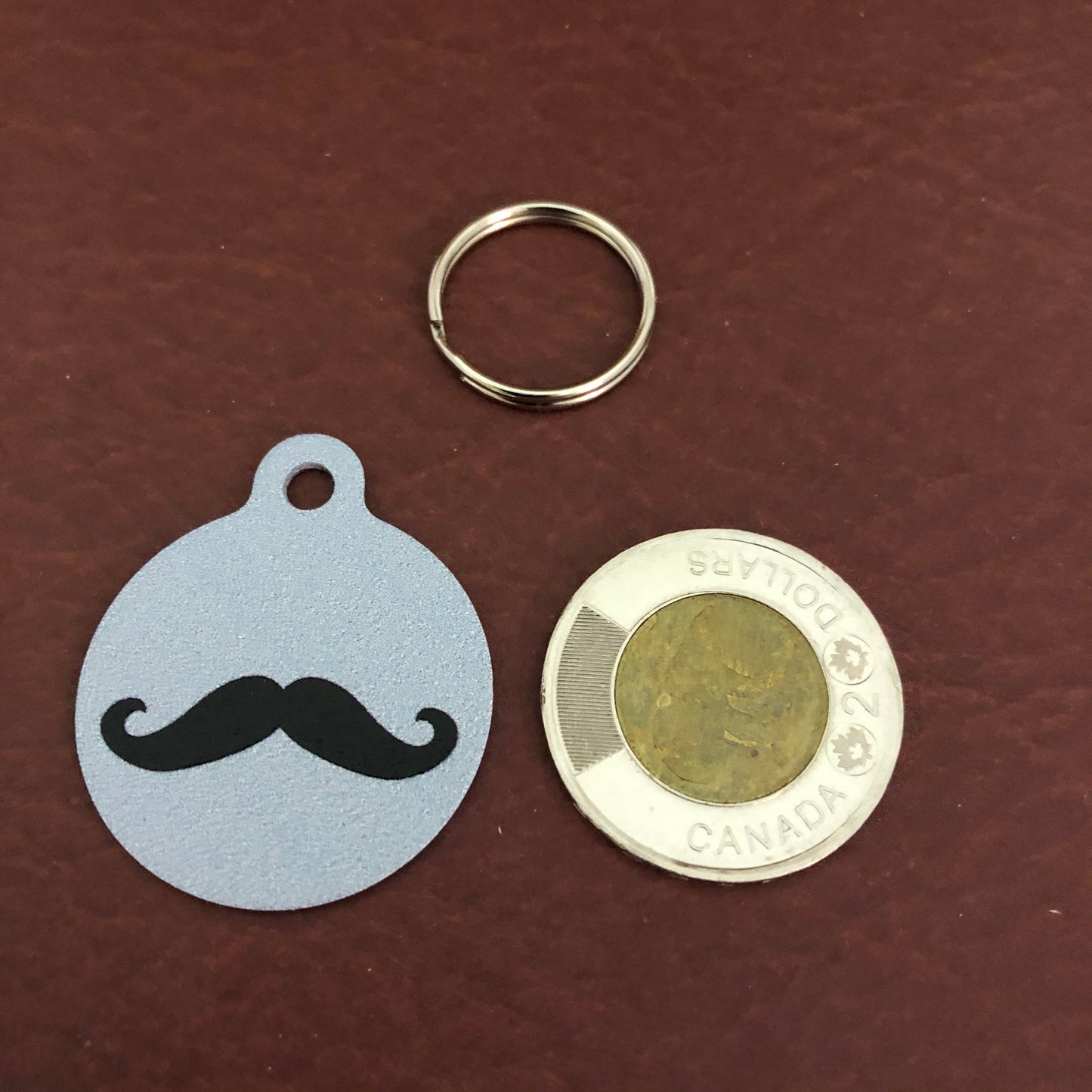 Mustache Moustache, Dog Tag, Cat Tag, Large Circle Tag, Personalized Aluminum Tag, Diamond Engraved, Puppy Tag, Kitty Tag Key chain Keychain
