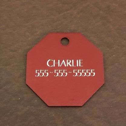 Dog, Large Stop Sign, Personalized Aluminum Tag Diamond Engraved Tag ID For Bags, Key Chains. CACAPLSS