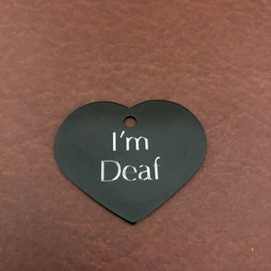 I'm Deaf, Large Heart Aluminum Tag, Personalized Diamond Engraved, Pet Tag, Cat Tag, Dog Tag Personal ID Tag For Bags, Backpacks, Key Chains