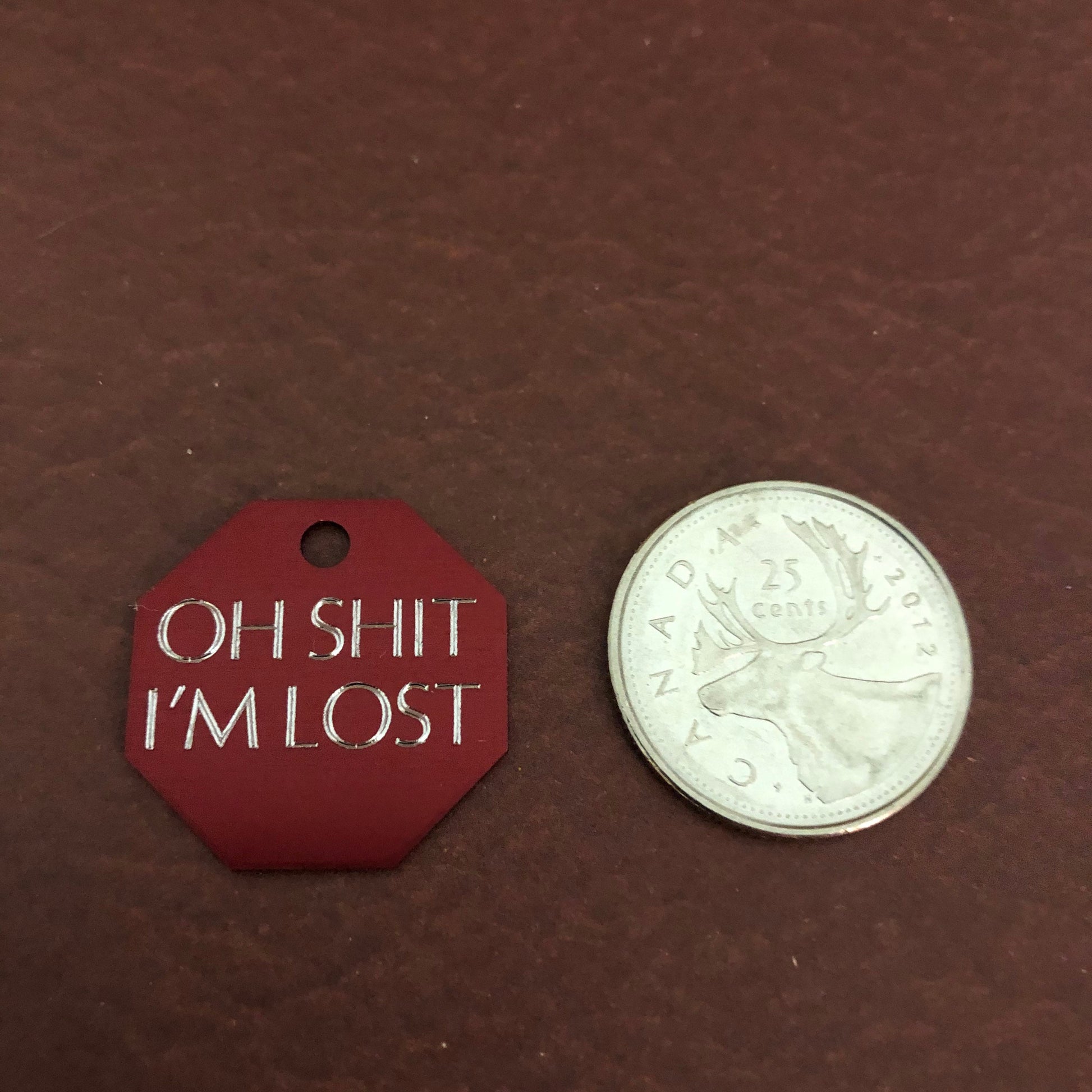 Oh Shit I’m lost, Small Stop Sign Aluminum Tag, Available in Gold or Red Personalized Diamond Engraved Cat Kitten ID Tags For Dog Collar