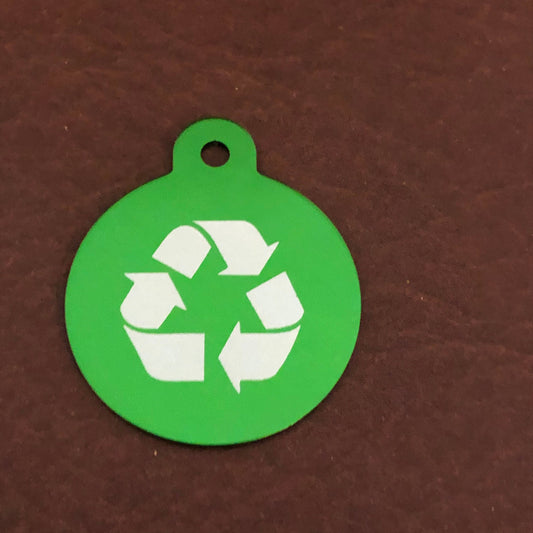 Recycle Symbol Organ Donation Large Green Circle Personalized Aluminum Tag Diamond Engraved Dog Tag Cat Tag Human ID Tag Kitty Puppy tag