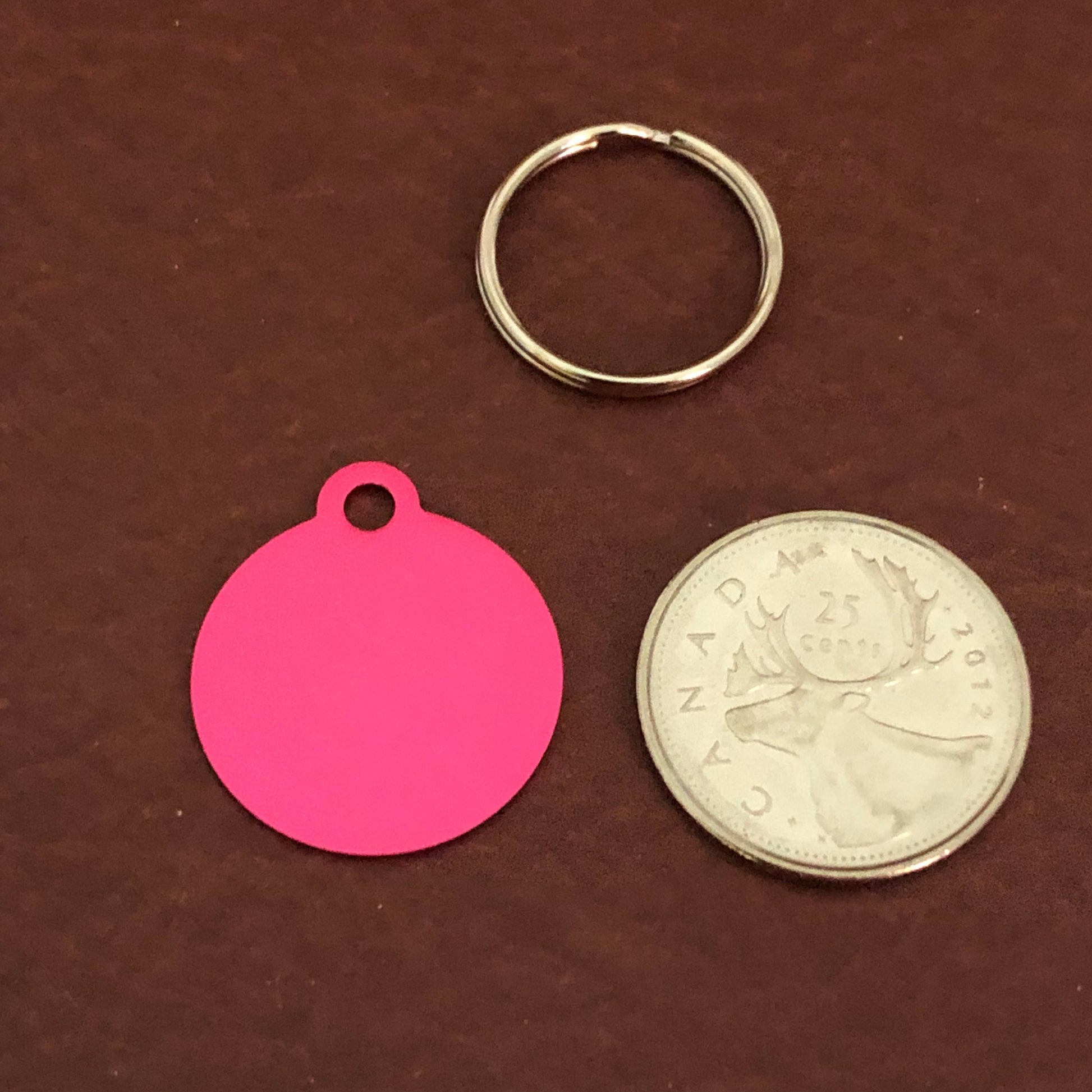 Peace Sign, Small Circle Pink Aluminum Tag, Personalized Diamond Engraved, Dog Tag, ID Tag, Cat Tag, Kitten Tag ,Puppy Tag, For Dog Collar
