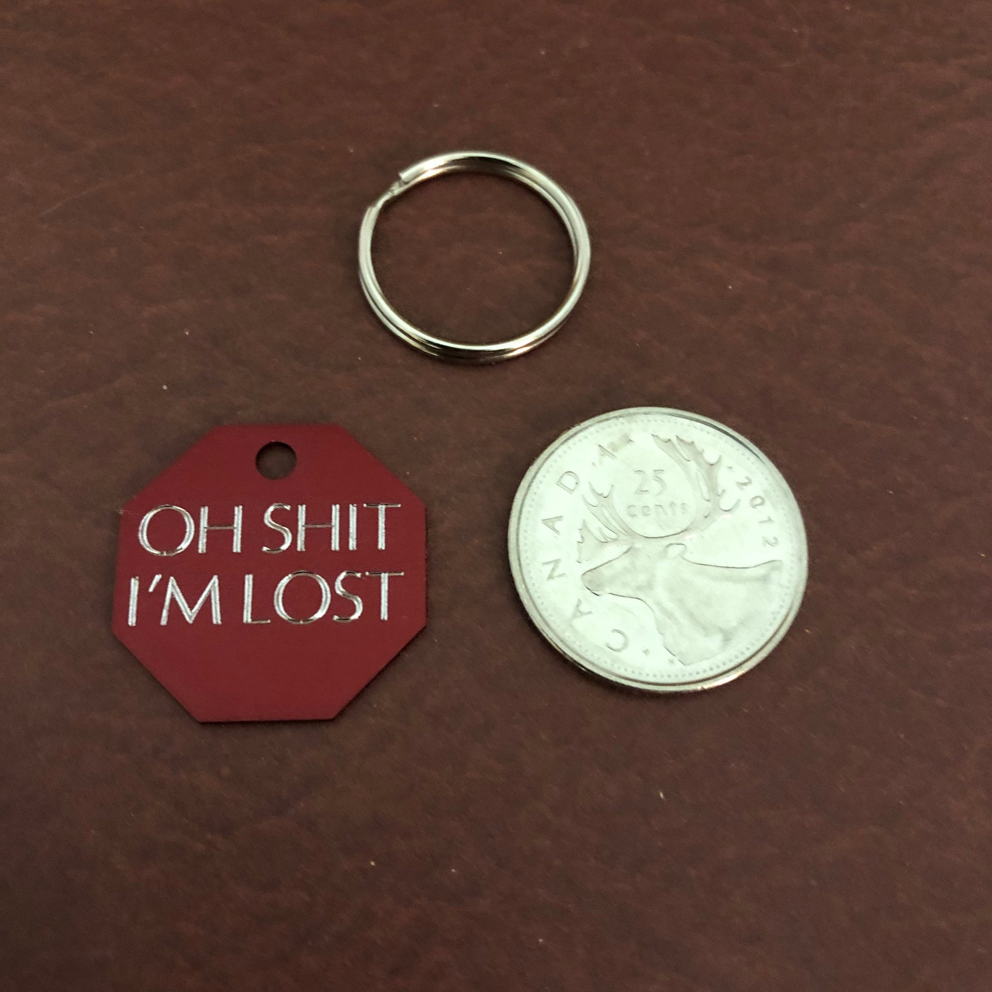 Oh Shit I’m lost, Small Stop Sign Aluminum Tag, Available in Gold or Red Personalized Diamond Engraved Cat Kitten ID Tags For Dog Collar