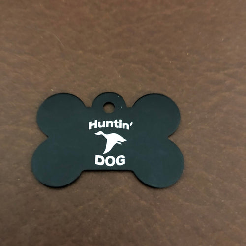Huntin' Dog Large Black Bone Dog Tag. Personalized Aluminum Tag. Diamond Engraved. Dog Tag. Small Animal Tag, Puppy Tag, For Collar, HDLBB