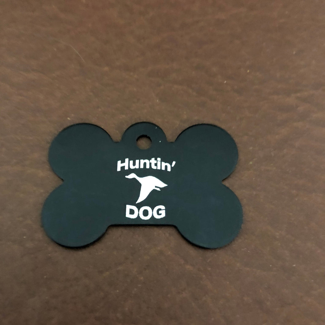 Huntin' Dog Large Black Bone Dog Tag. Personalized Aluminum Tag. Diamond Engraved. Dog Tag. Small Animal Tag, Puppy Tag, For Collar, HDLBB