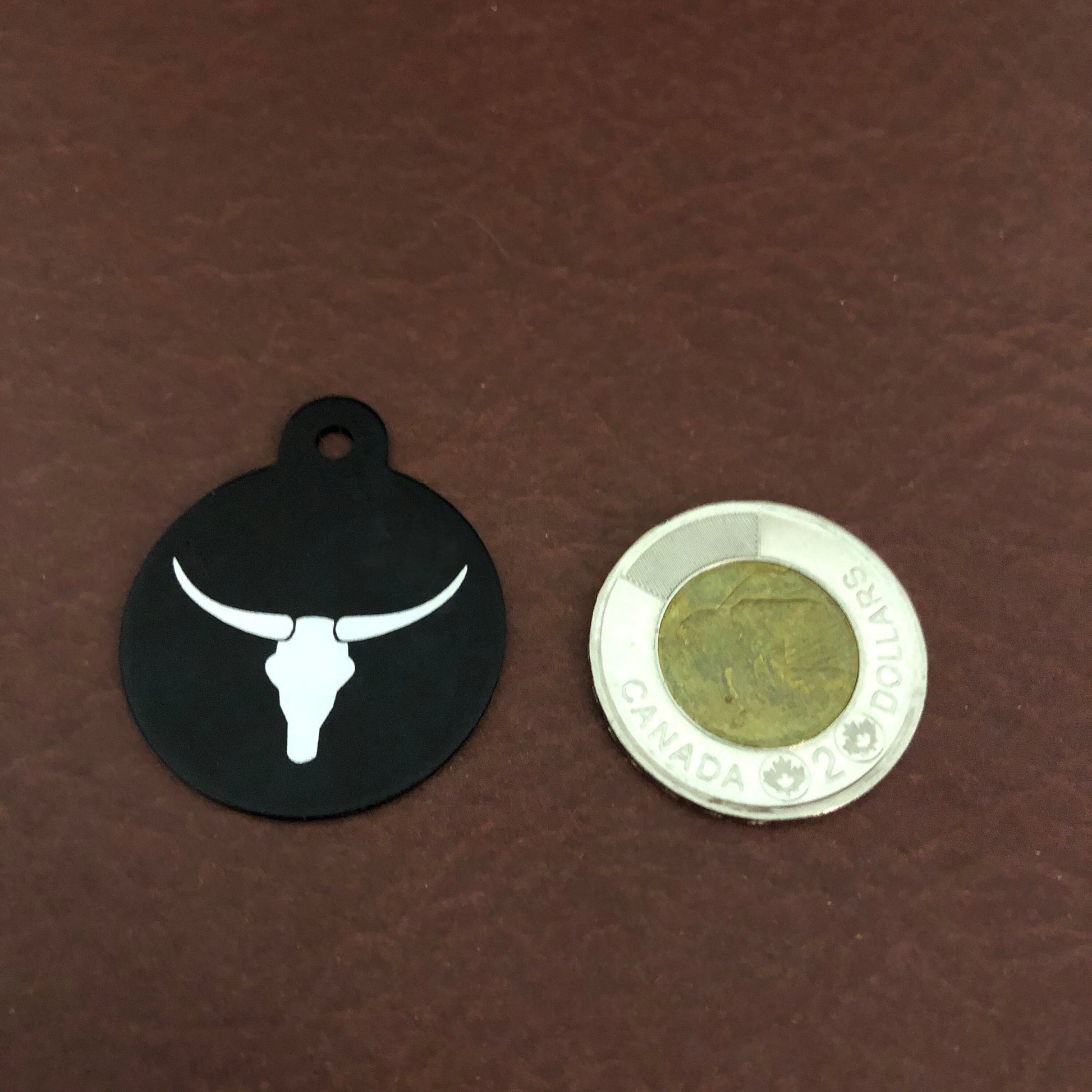 Longhorn, Yak, Large Circle Tag, Black, Personalized Aluminum Tag, Diamond Engraved, Key Chain Keychain, For Lost Keys PLHYLBC2