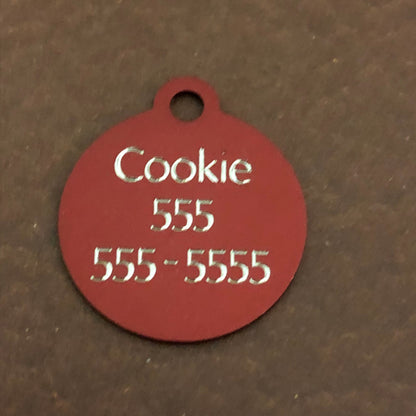 Princess, Small Red Circle Aluminum Tag, Personalized Diamond Engraved, Cat Tag, Dog Tag, Pet ID Tags, Lost Pet, For Dog Collar, PCSRC
