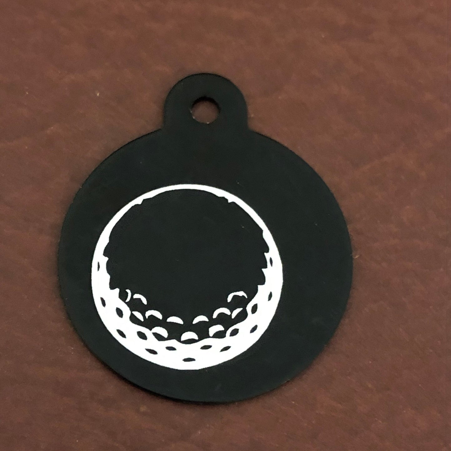 Golf Ball, Large Circle Tag, Black Personalized Aluminum Tag, Diamond Engraved ,Key Chain, Keychain For the Golf Lover, GBLBCT