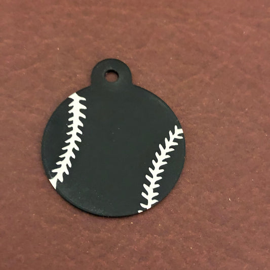 Baseball, Large Black Circle Tag, Personalized Aluminum Tag, Diamond Engraved, Key Chain, Keychain, Gift For Baseball Fan, BBLBCT